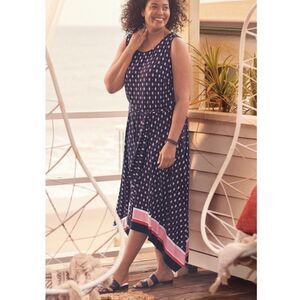 Westport blue red white black print dress NEW midi